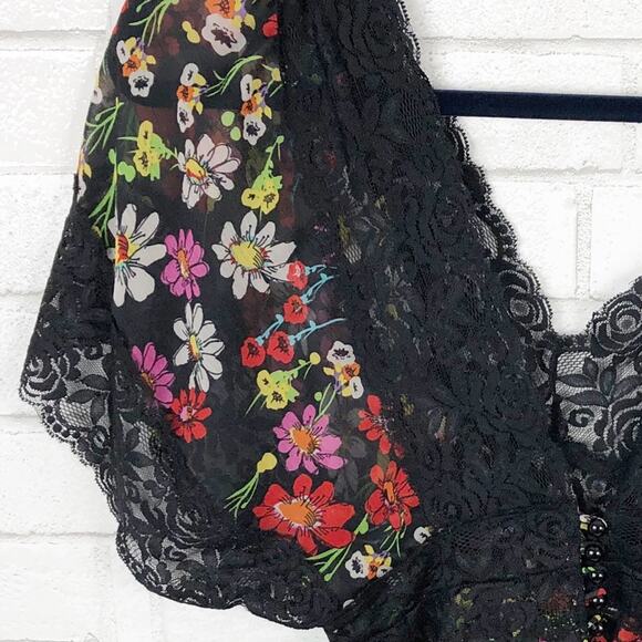 Vintage Forever 21 XX1 Sheer Floral Lace V-Neck Blouse Top Size Small Petite - Picture 4 of 8